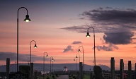 View to Burry Port lighthouse at twilight, near Llanelli, Carmarthenshire, Wales.